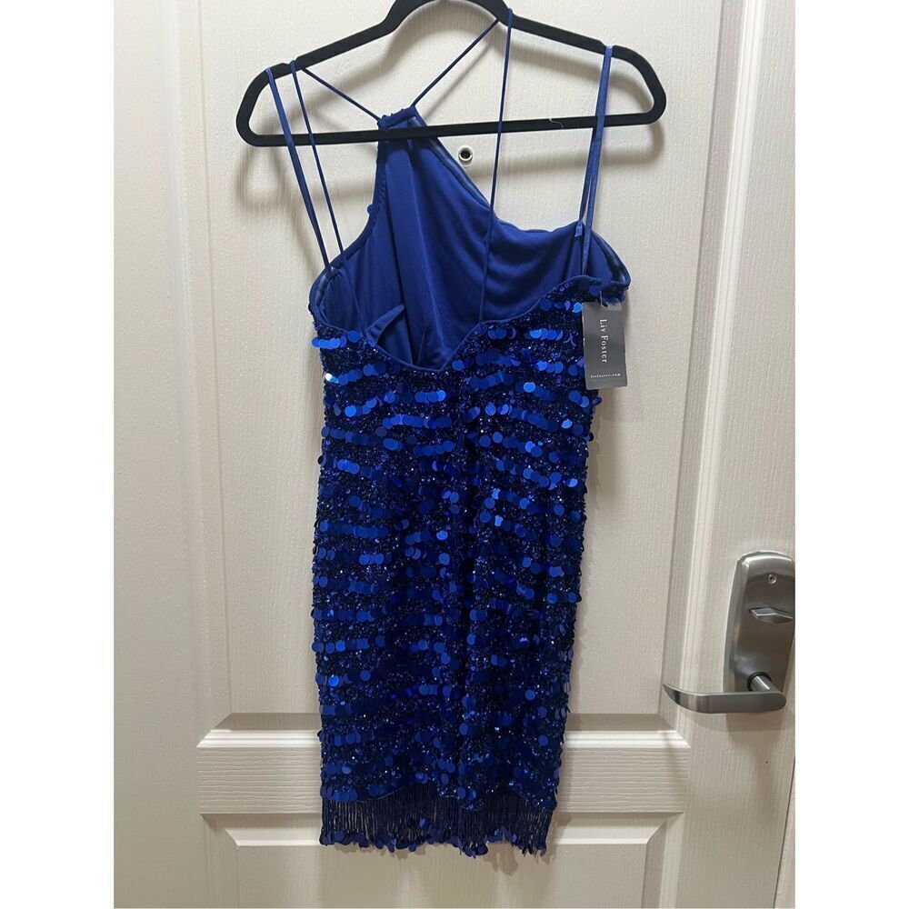 Liv Foster Sexy Beaded One shoulder Sequin Bodycon Dress in Royal Blue size 6 - Picture 2 of 4